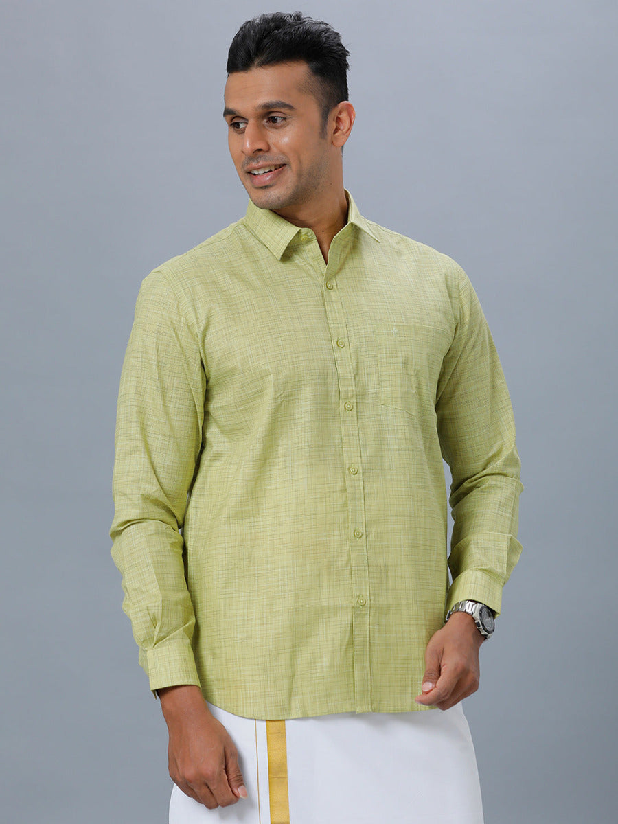 Mens Cotton Blended Formal Shirt Full Sleeves Light Green T23 CW4-Side view