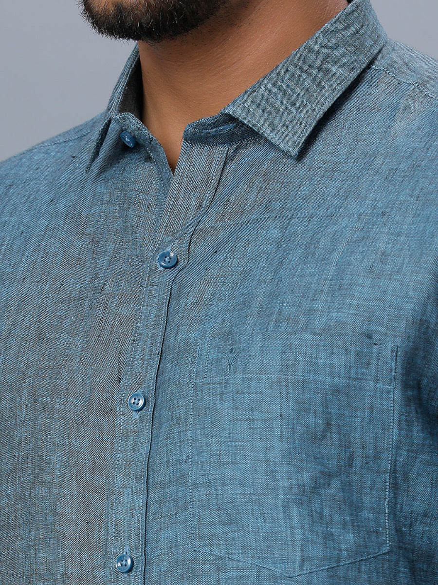 Mens Pure Linen Full Sleeves Shirt Blue L20-Zoom view