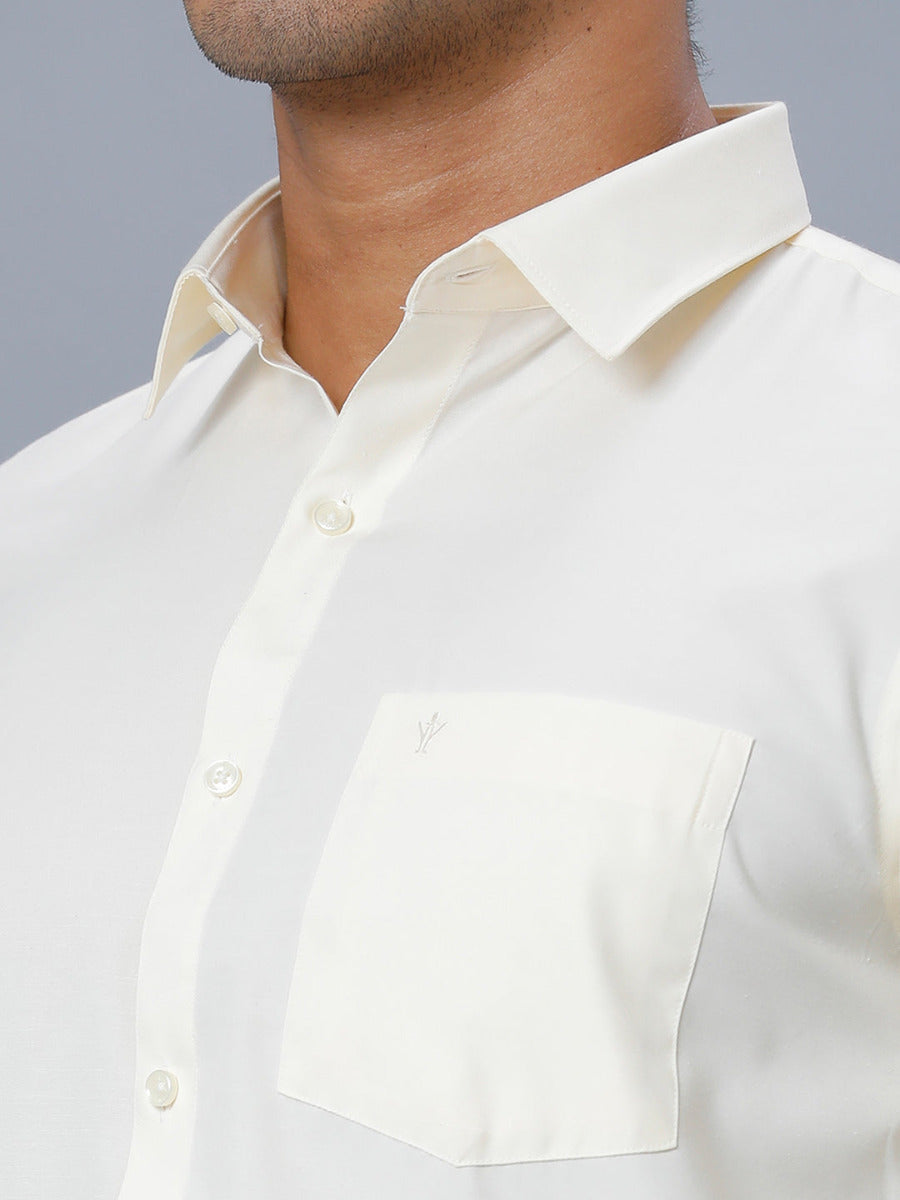 Mens Full Sleeves Cream Shirt with Gold Jari 1/2" Single Dhoti Combo-Zoom view