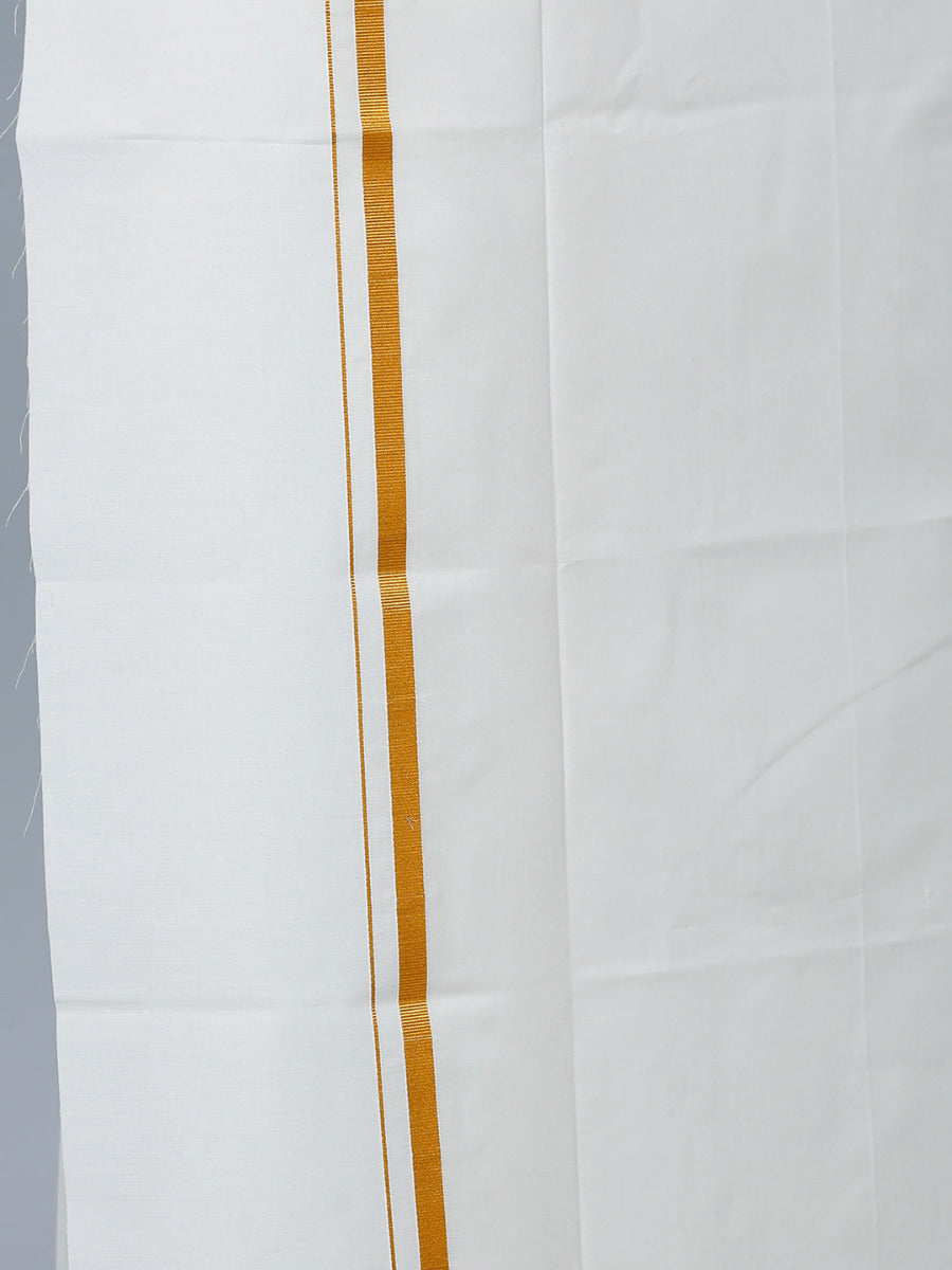 Mens Cream Full Sleeves Shirt 1/2" Gold Jari Double Dhoti+Towel Combo-Bottom view