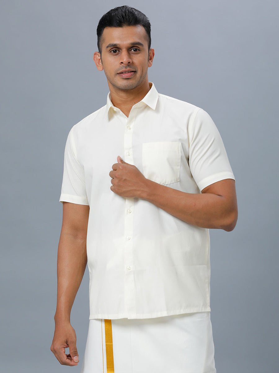 Mens Cotton Cream Shirt Half Sleeves Manavalan
