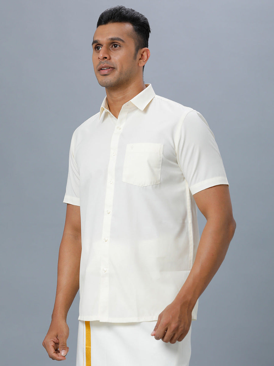 Mens Cotton Cream Shirt Half Sleeves Manavalan-Side view