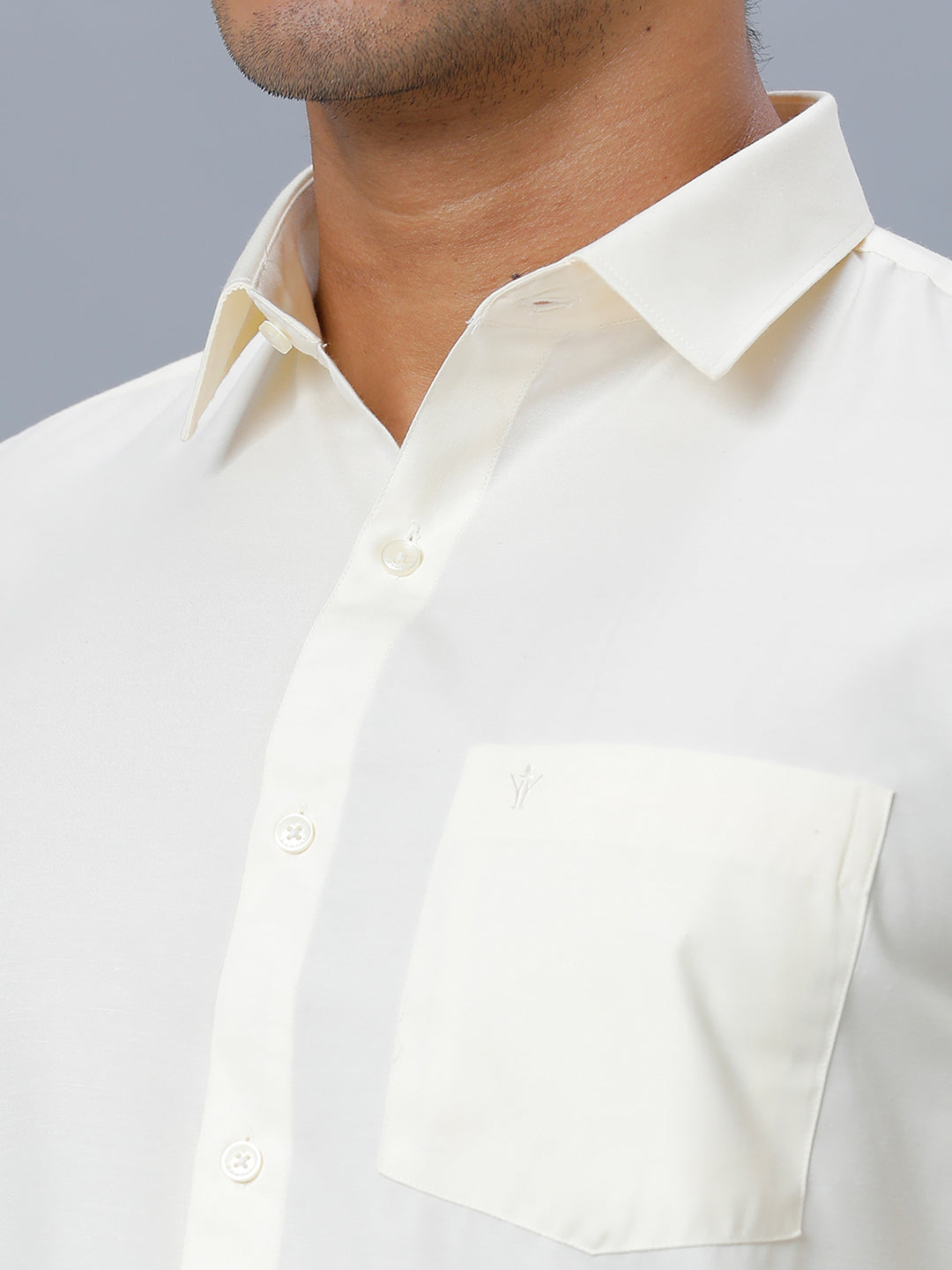 Mens Cotton Cream Shirt Half Sleeves Manavalan-Zoom view