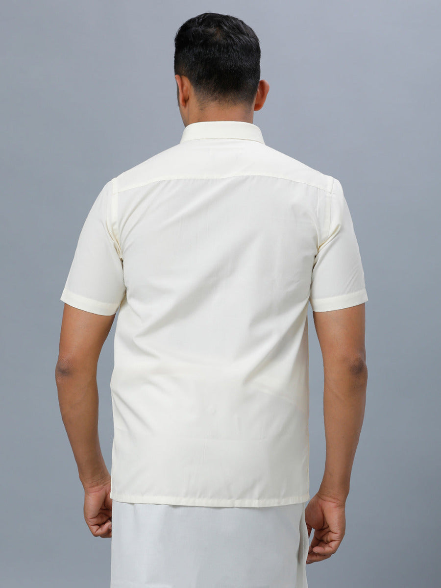 Mens Cotton Cream Shirt Half Sleeves Manavalan-Back view