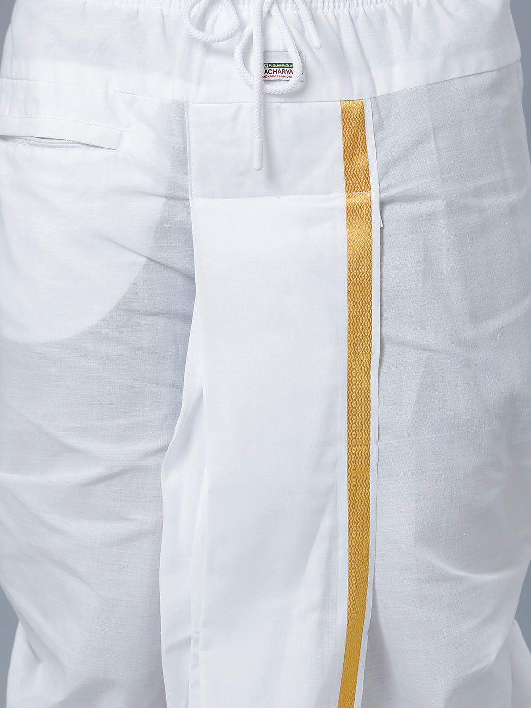 Mens White Shirt with Readymade Panchakacham Angavastram Set 3/4" Prakaspathi-Bottom view