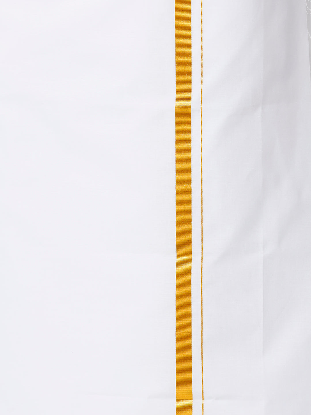 Mens Cotton Full Sleeve White Medium Kurta with 3/4" Gold Jari Dhoti Combo-Bottom view