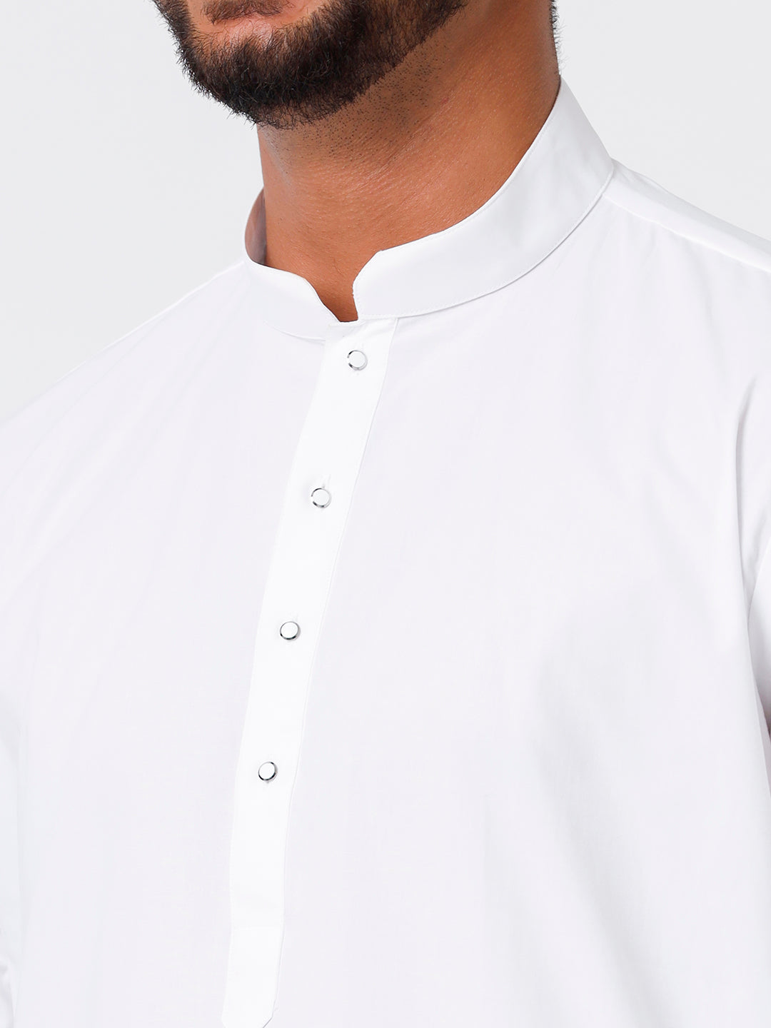 Mens Cotton Full Sleeve White Medium Kurta with 3/4" Gold Jari Dhoti Combo-Zoom view
