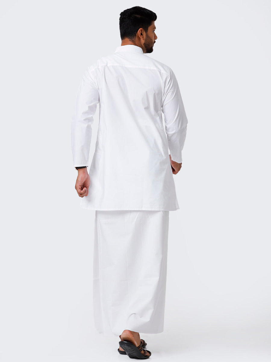 Mens Cotton Full Sleeve White Kurta Top with Prayer Dhoti Combo Alameen