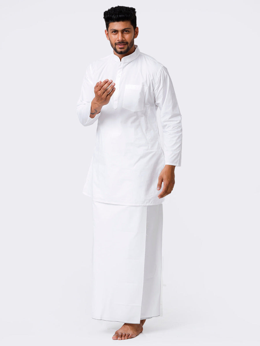 Mens Cotton Full Sleeve White Kurta Top with Prayer Dhoti Combo-Side view