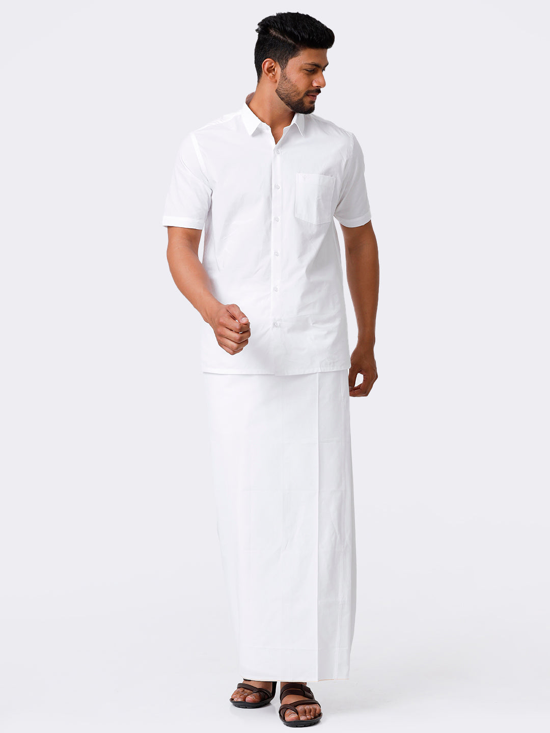 Mens 100% Cotton Stitched Prayer Single Dhoti White Samraj-Fullview