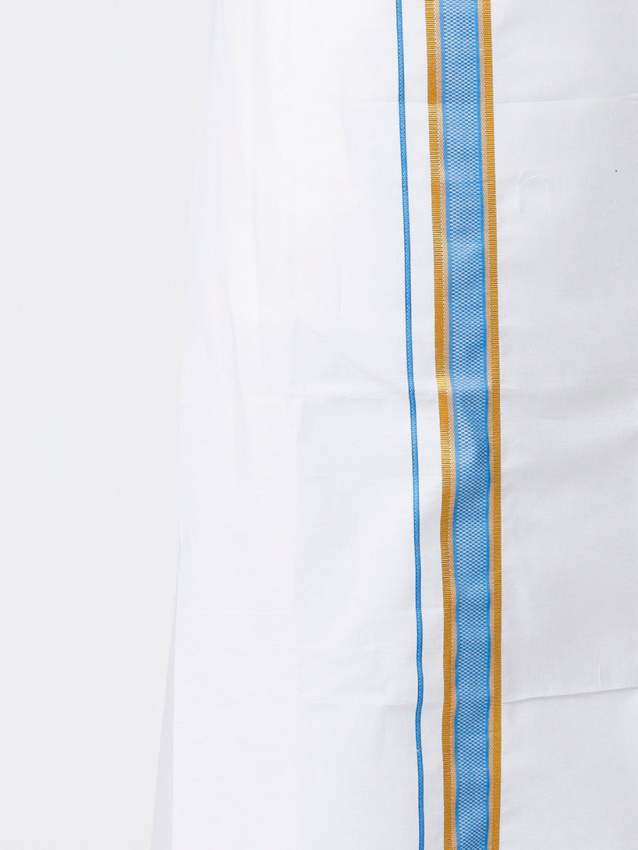 Mens Fancy Border Dhoti & Shirt Set Half Sleeves Blue G113-Bottom view