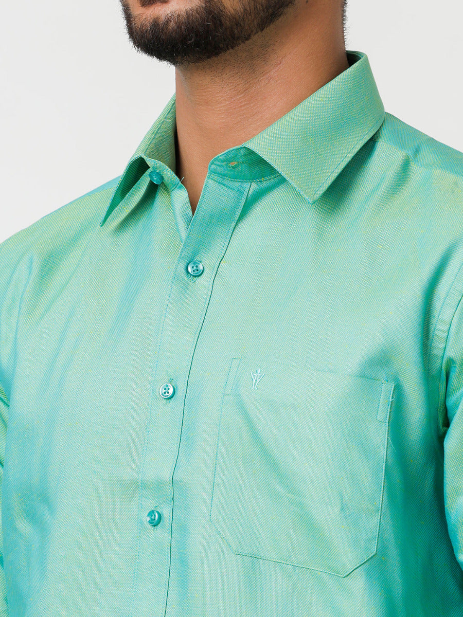 Mens Matching Border Dhoti & Full Sleeves Shirt Set Green C101-Zoom view