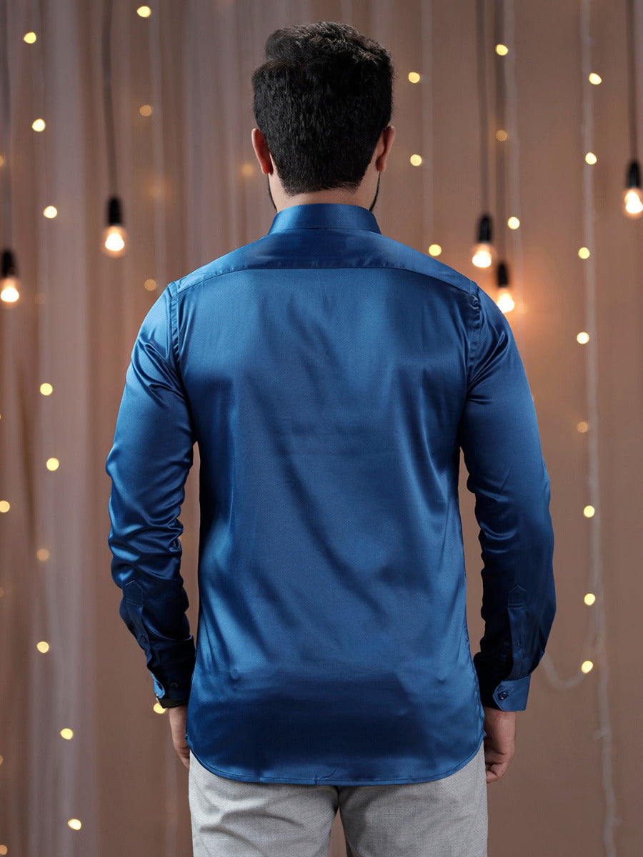 Mens Party Wear Dark Blue Full Sleeves Colour Shirt PS4-Back view