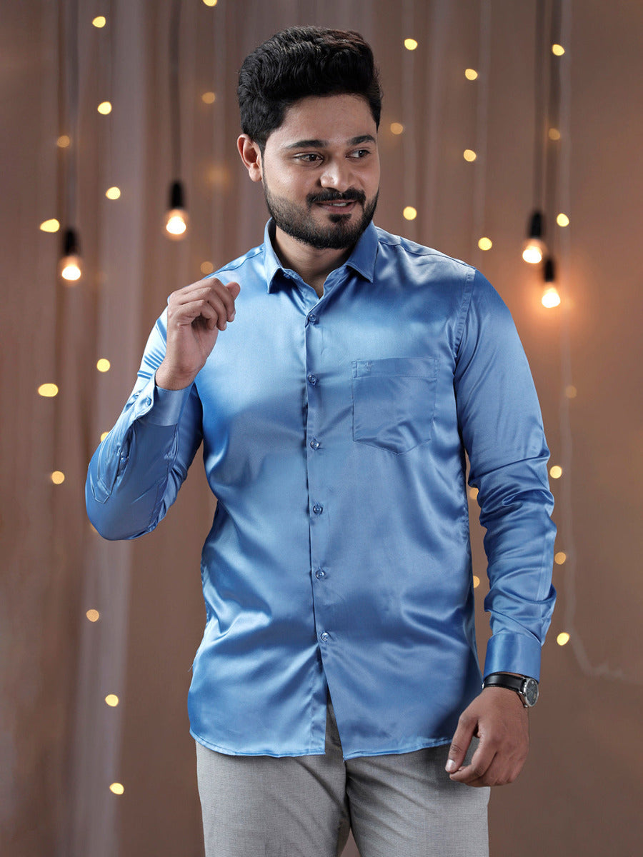 Mens Party Wear Sky Blue Full Sleeves Colour Shirt PS6