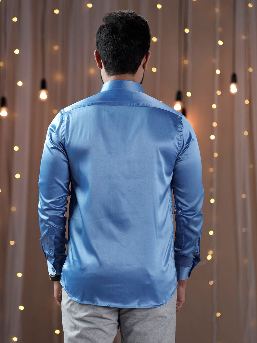 Mens Party Wear Sky Blue Full Sleeves Colour Shirt PS6-Back view