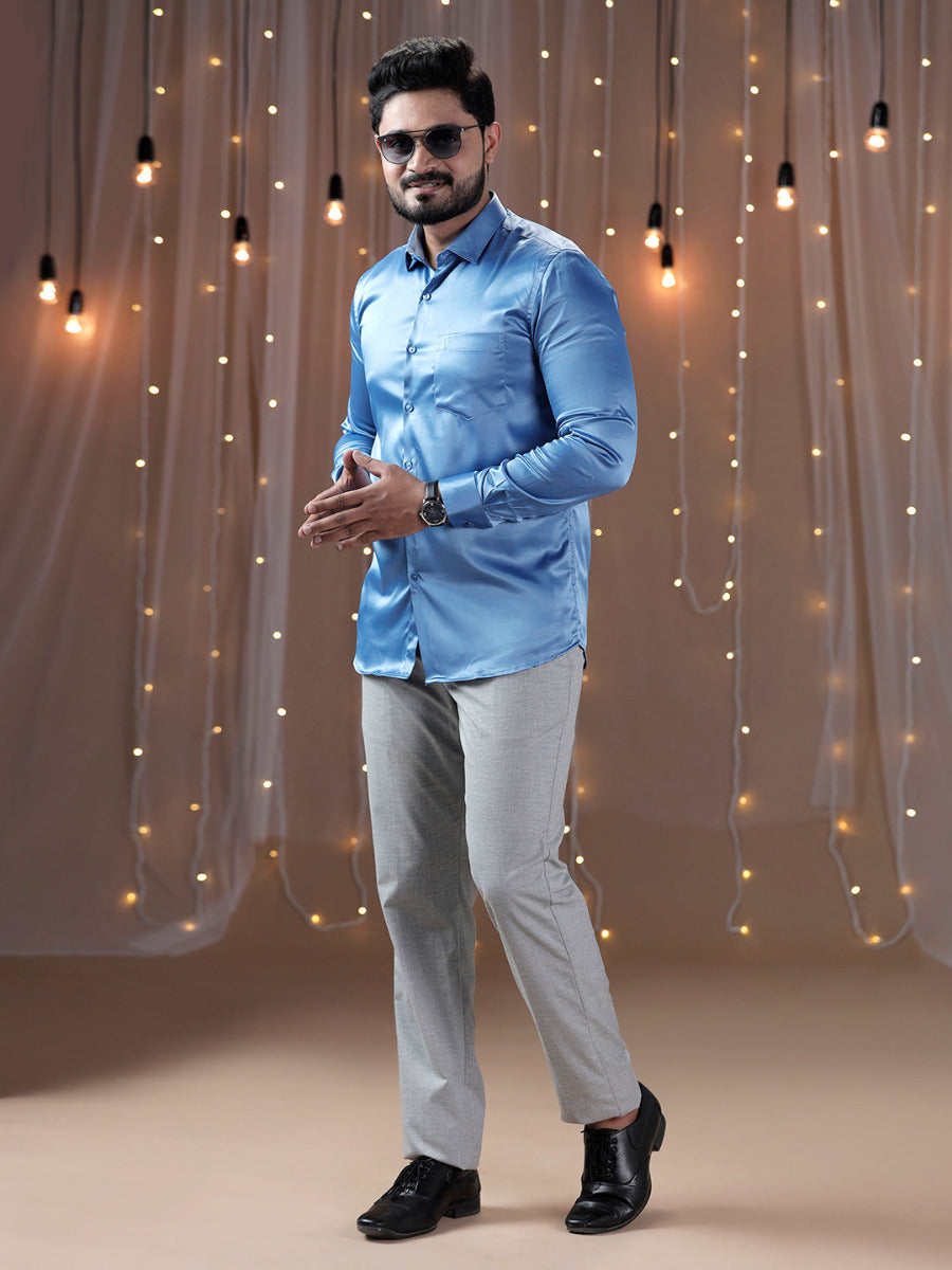 Mens Party Wear Sky Blue Full Sleeves Colour Shirt PS6-Full view