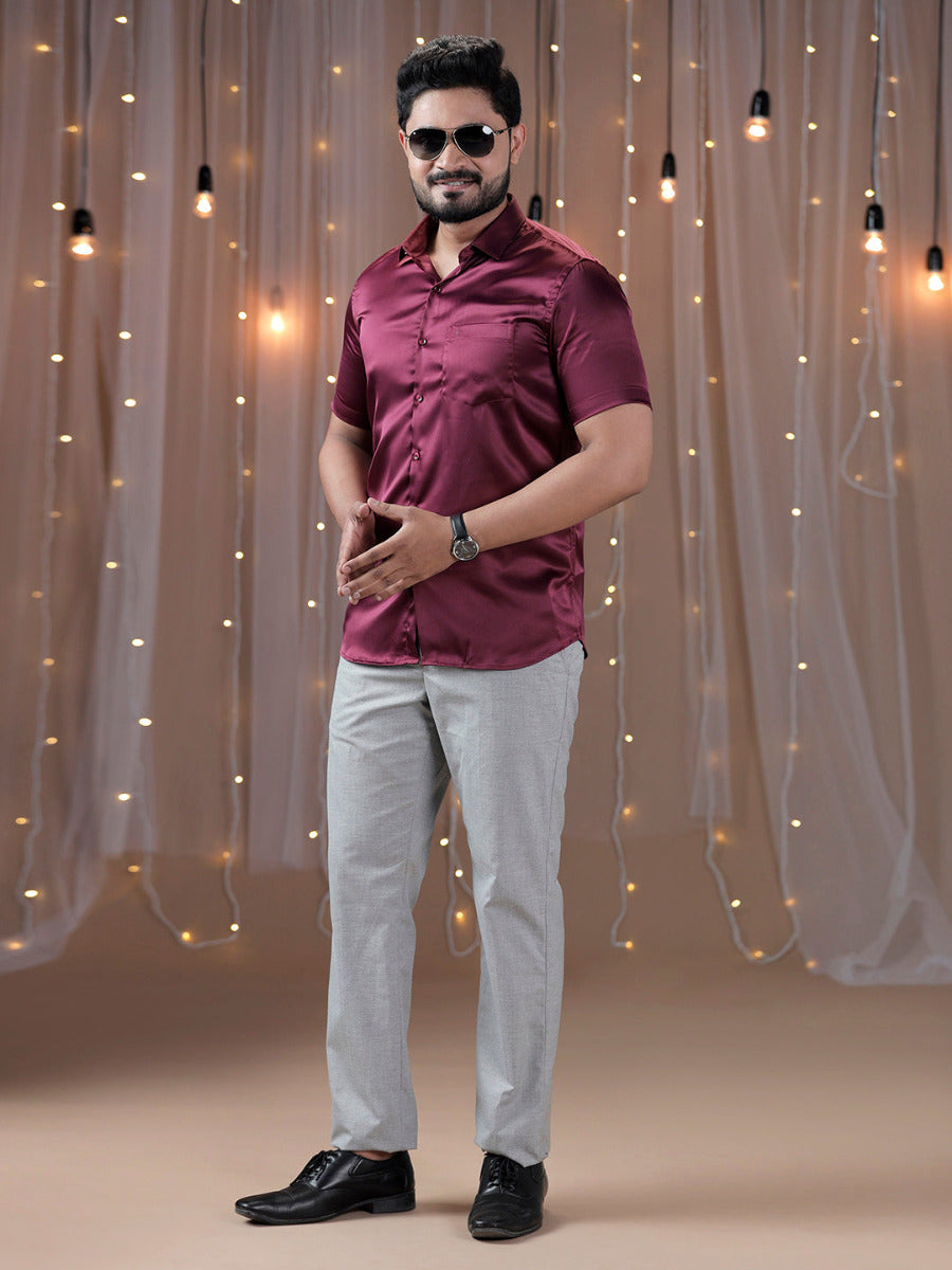 Mens Party Wear Purple Half Sleeves Colour Shirt PSS7-Full view