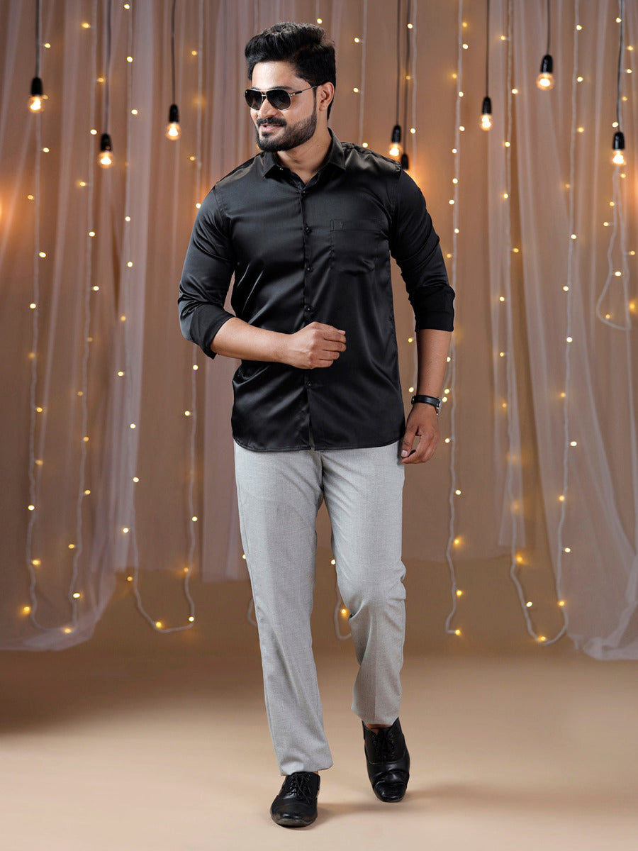 Mens Party Wear Black Full Sleeves Colour Shirt PS5-Front view