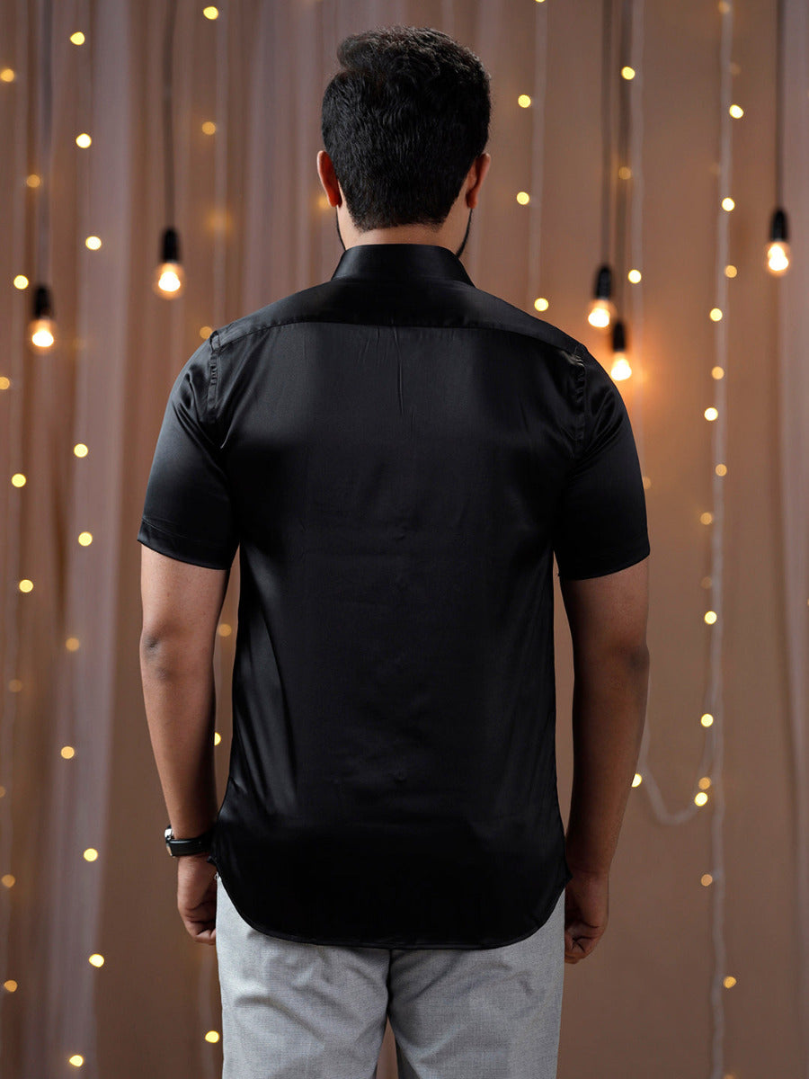 Mens Party Wear Black Half Sleeves Colour Shirt PS5-Back view