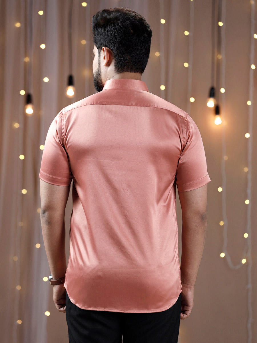 Mens Party Wear Dark Peach Half Sleeves Colour Shirt PS3-Back view