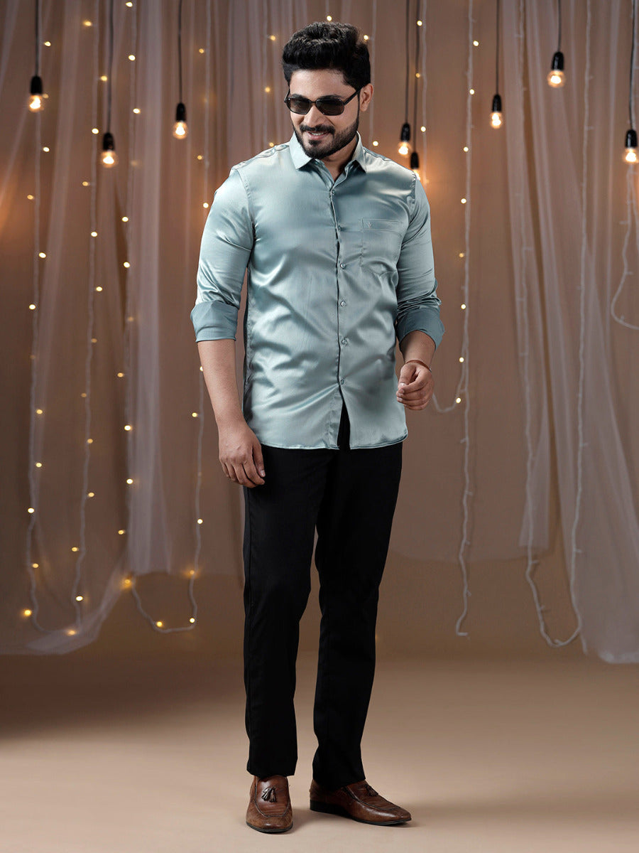 Mens Party Wear Grayish Green Full Sleeves Colour Shirt PS8-Full view