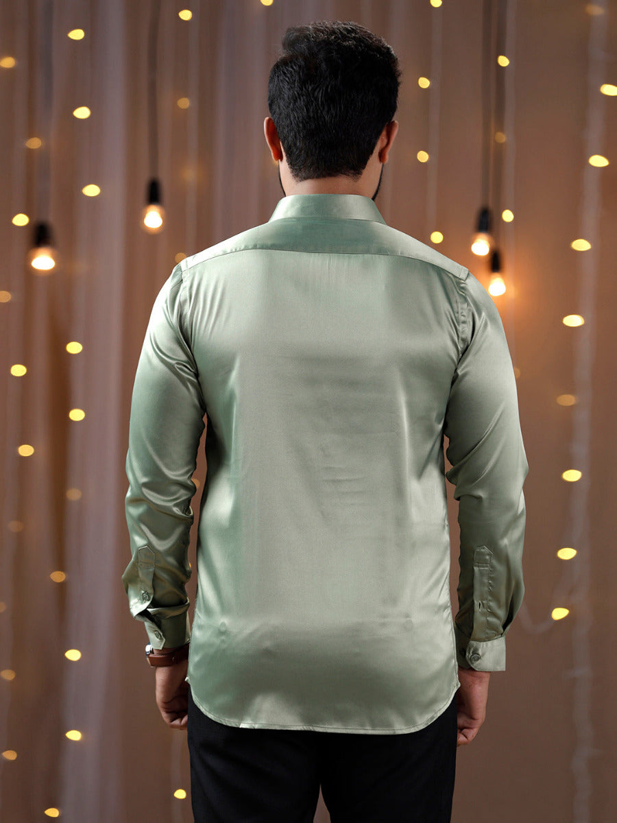 Mens Party Wear Olive Green Full Sleeves Colour Shirt PS1-Back view