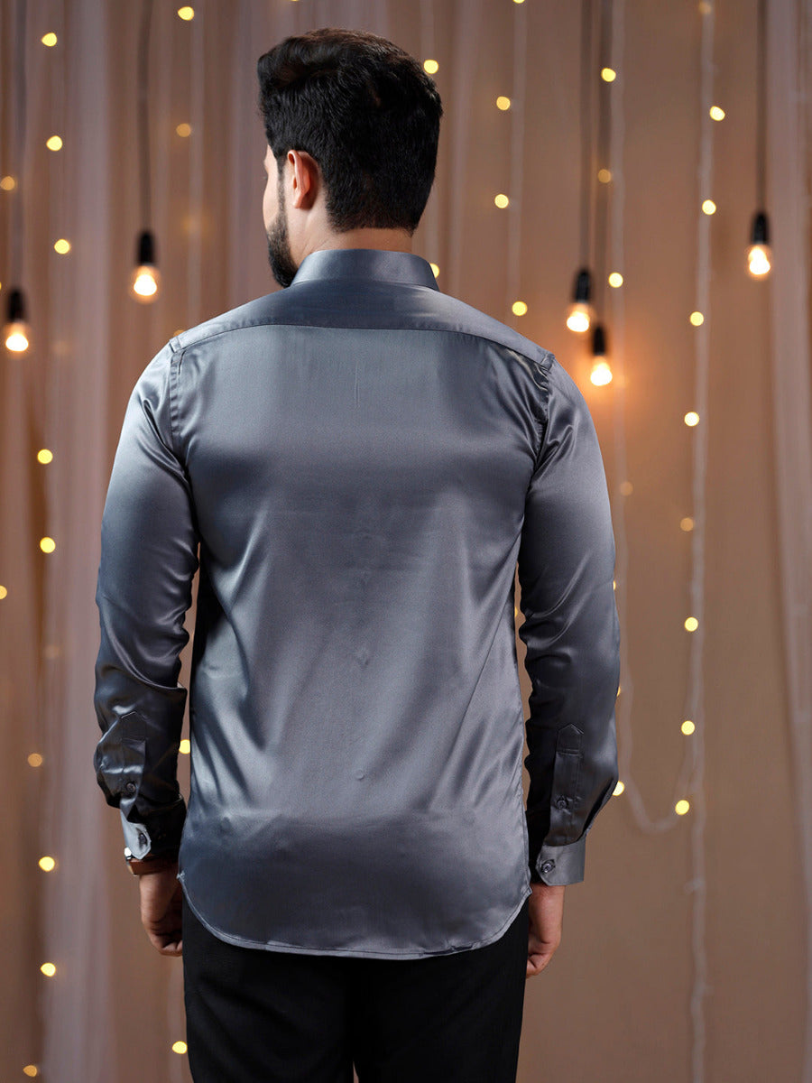 Mens Party Wear Grey Full Sleeves Colour Shirt PS2-Back view