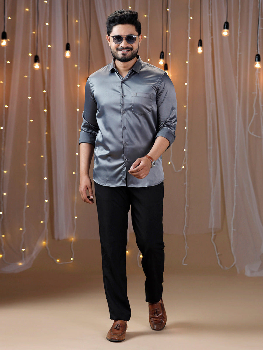 Mens Party Wear Grey Full Sleeves Colour Shirt PS2-Full view