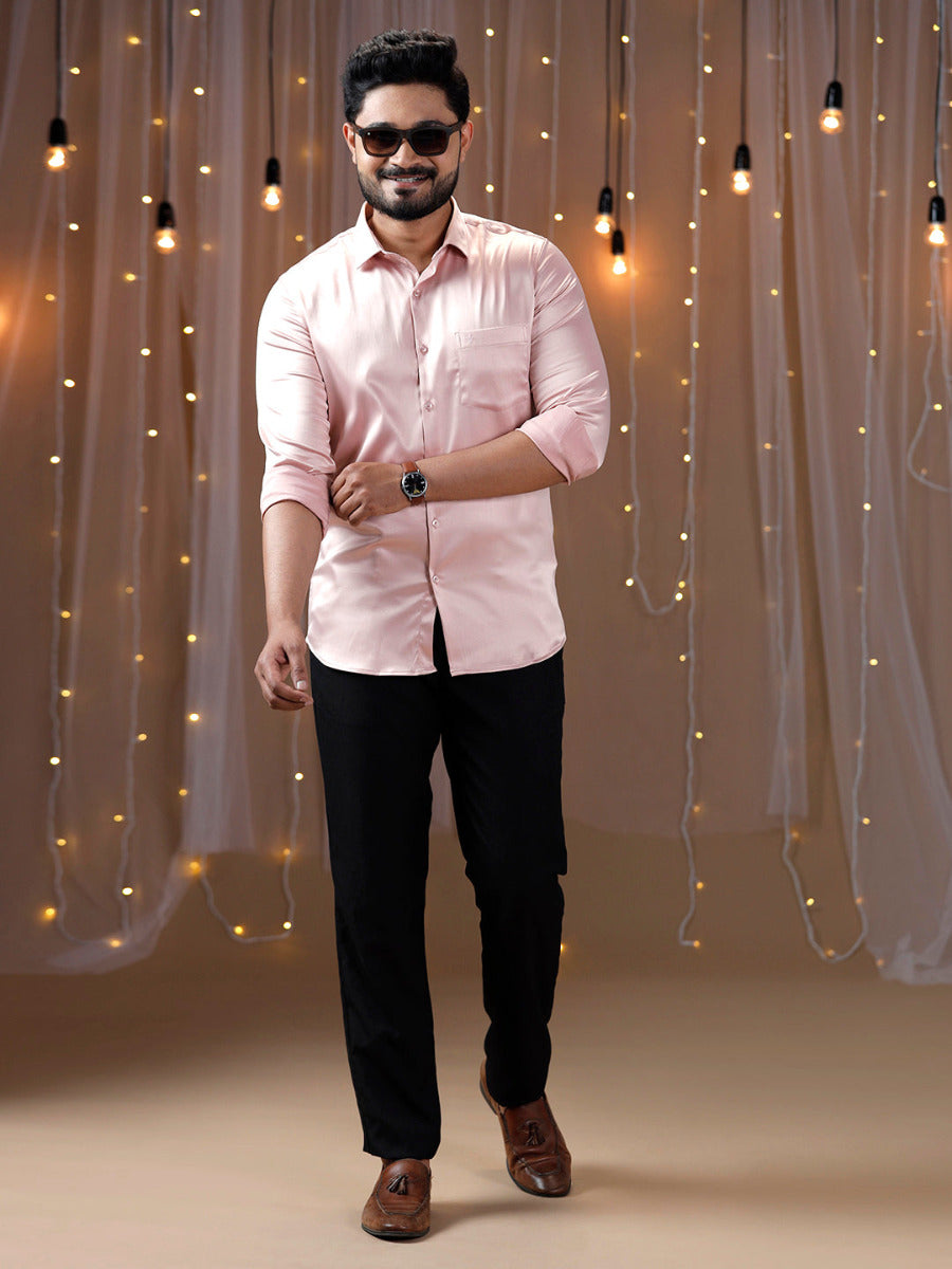 Mens Party Wear Pink Full Sleeves Colour Shirt PS9-Full view