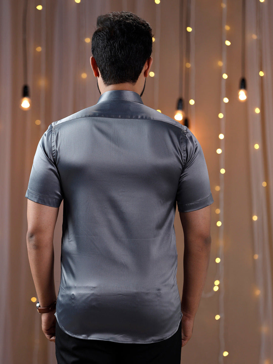 Mens Party Wear Grey Half Sleeves Colour Shirt PS2-Back view