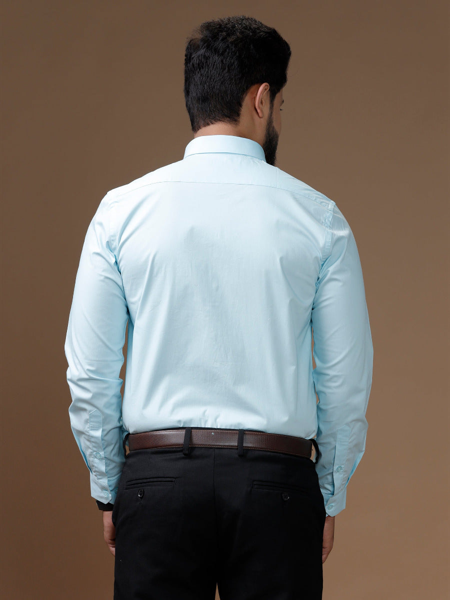 Mens Formal Cotton Spandex 2 Way Stretch Full Sleeves Blue Shirt LY2-Back view