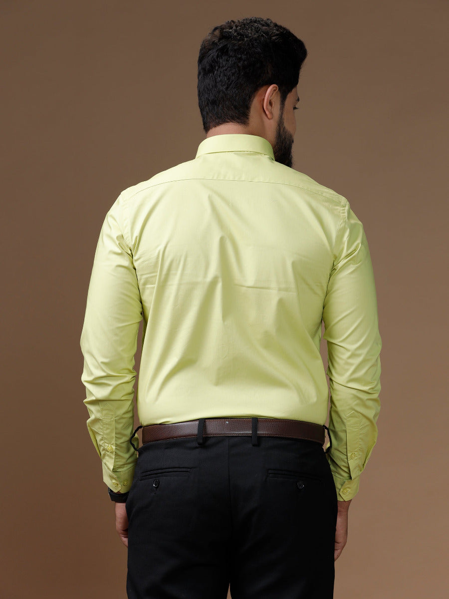 Mens Formal Cotton Spandex 2 Way Stretch Full Sleeves Green Shirt LY3-Back view