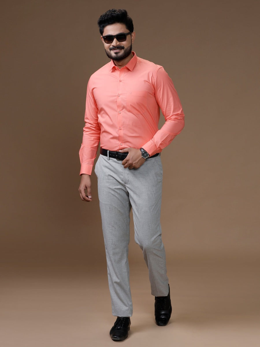 Mens Formal Cotton Spandex 2 Way Stretch Full Sleeves Light Pink Shirt LY9-Full view