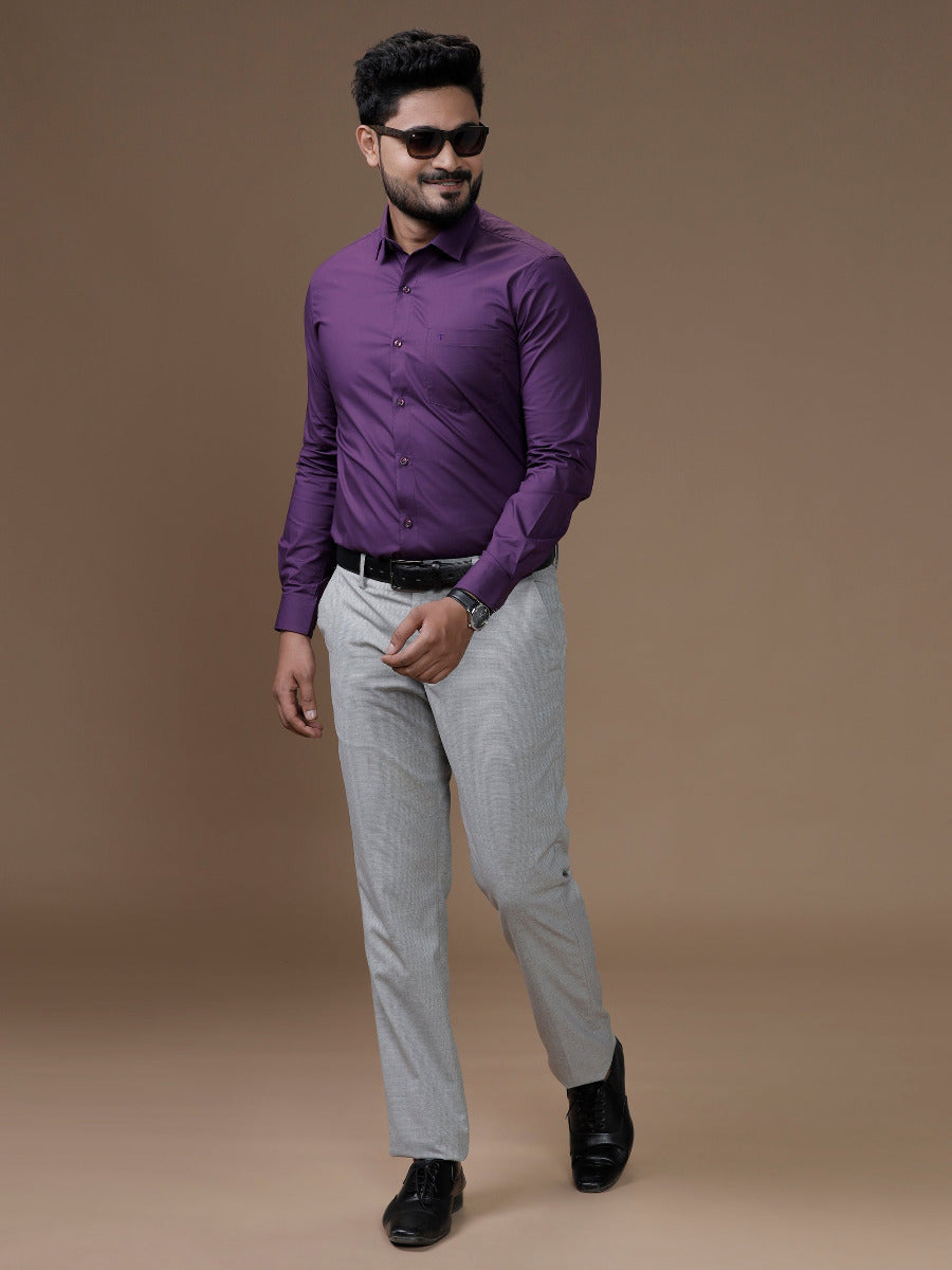Mens Formal Cotton Spandex 2 Way Stretch Full Sleeves Purple Shirt LY5-Full view