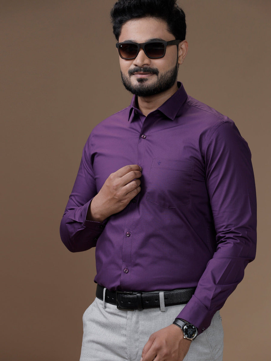 Mens Formal Cotton Spandex 2 Way Stretch Full Sleeves Purple Shirt LY5-Side alternative view