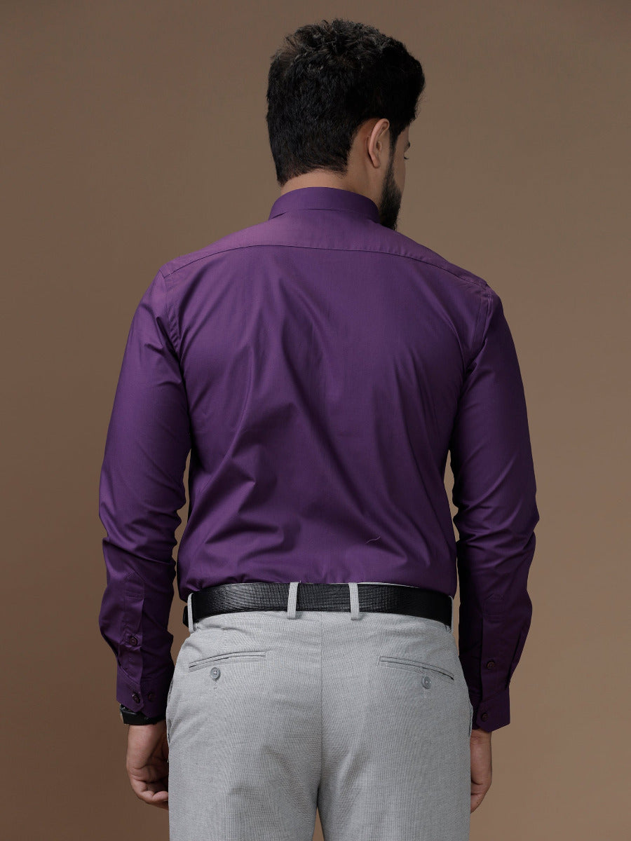 Mens Formal Cotton Spandex 2 Way Stretch Full Sleeves Purple Shirt LY5-Bck view
