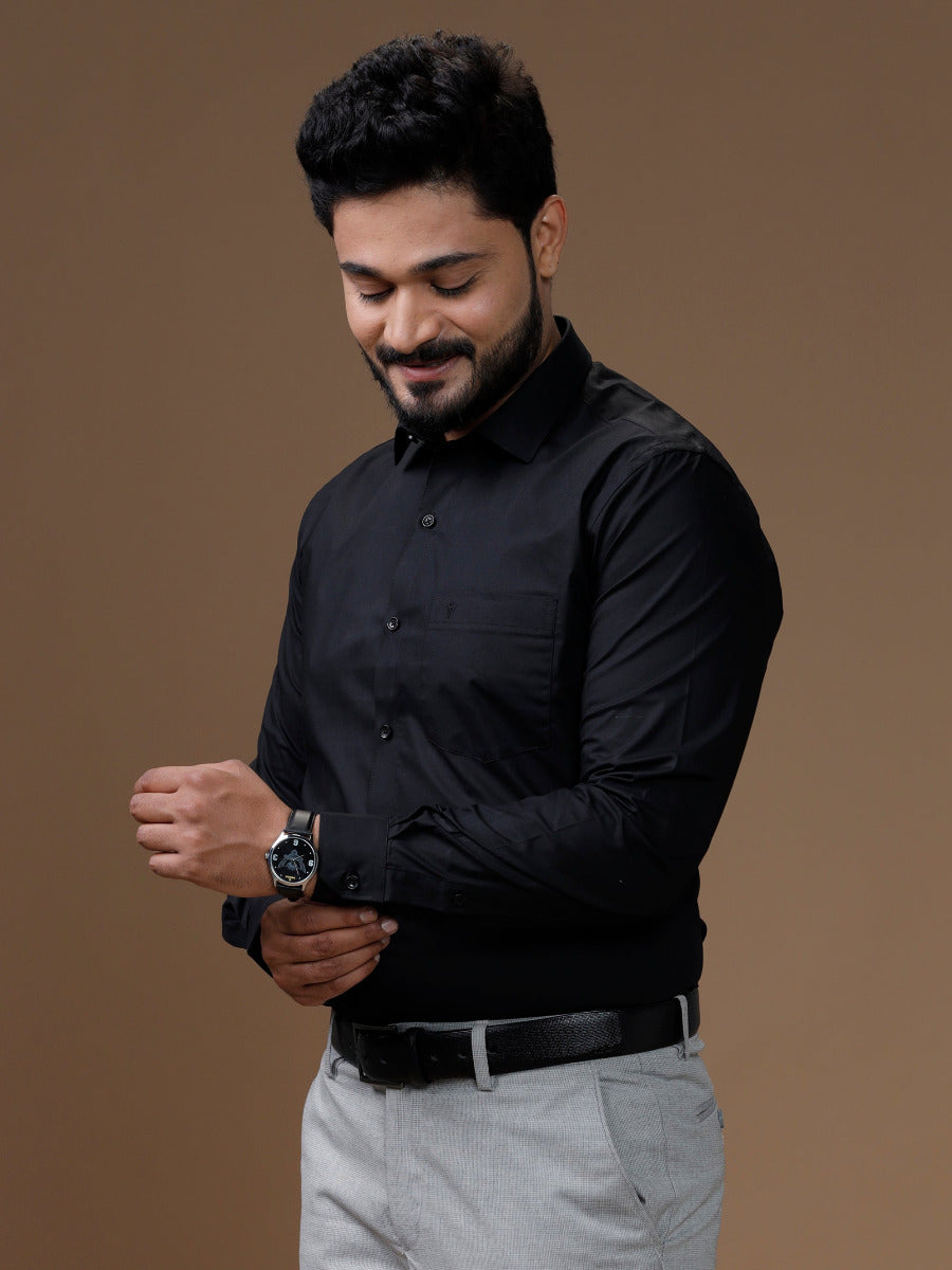 Mens Formal Cotton Spandex 2 Way Stretch Full Sleeves Black Shirt-Side view
