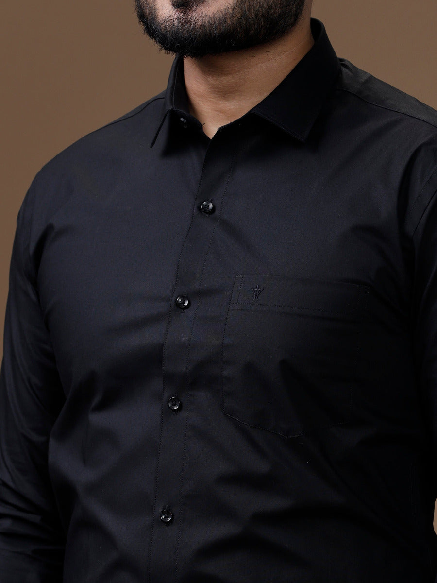 Mens Formal Cotton Spandex 2 Way Stretch Full Sleeves Black Shirt-Zoom view