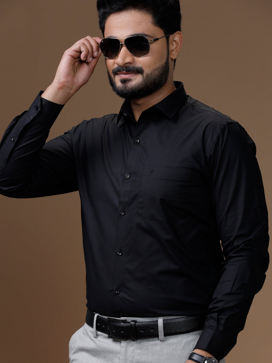 Mens Formal Cotton Spandex 2 Way Stretch Full Sleeves Black Shirt-Side alternative view