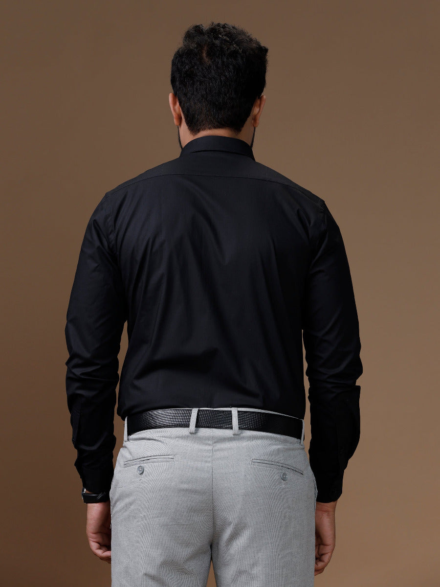 Mens Formal Cotton Spandex 2 Way Stretch Full Sleeves Black Shirt-Back view