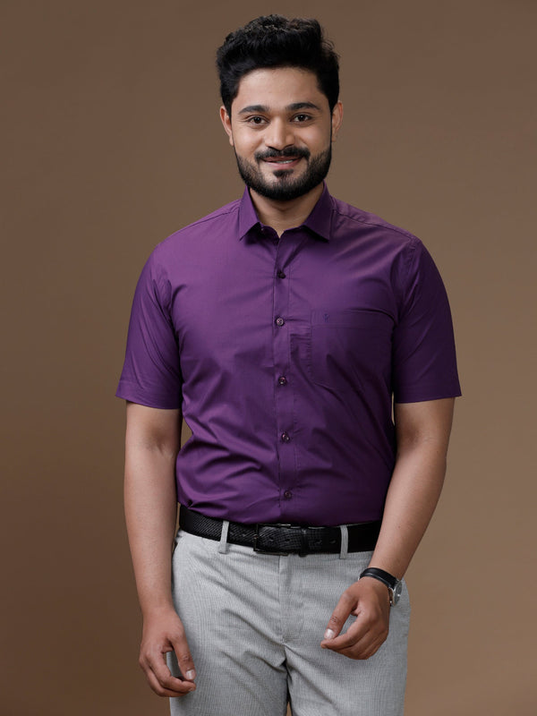 Mens Formal Cotton Spandex 2 Way Stretch Half Sleeves Purple Shirt LY5