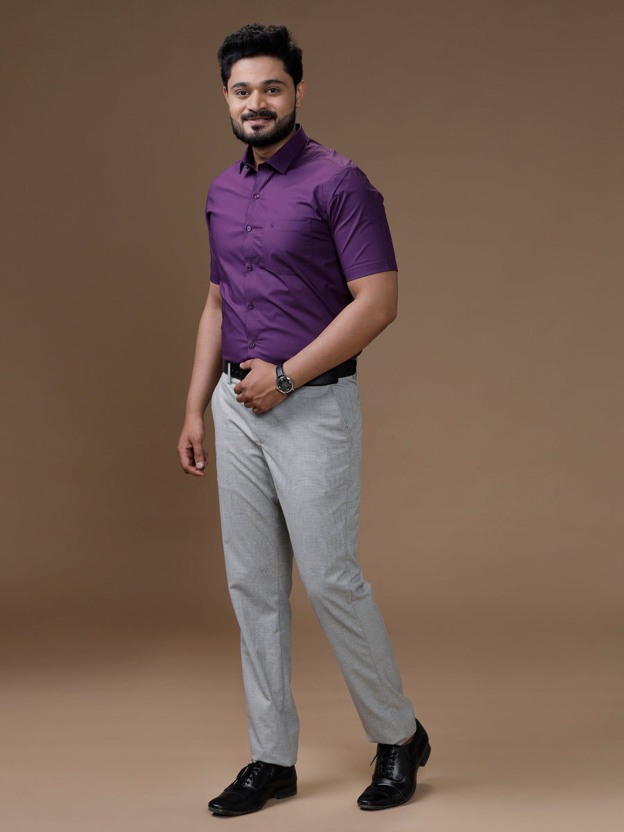 Mens Formal Cotton Spandex 2 Way Stretch Half Sleeves Purple Shirt LY5-Full view