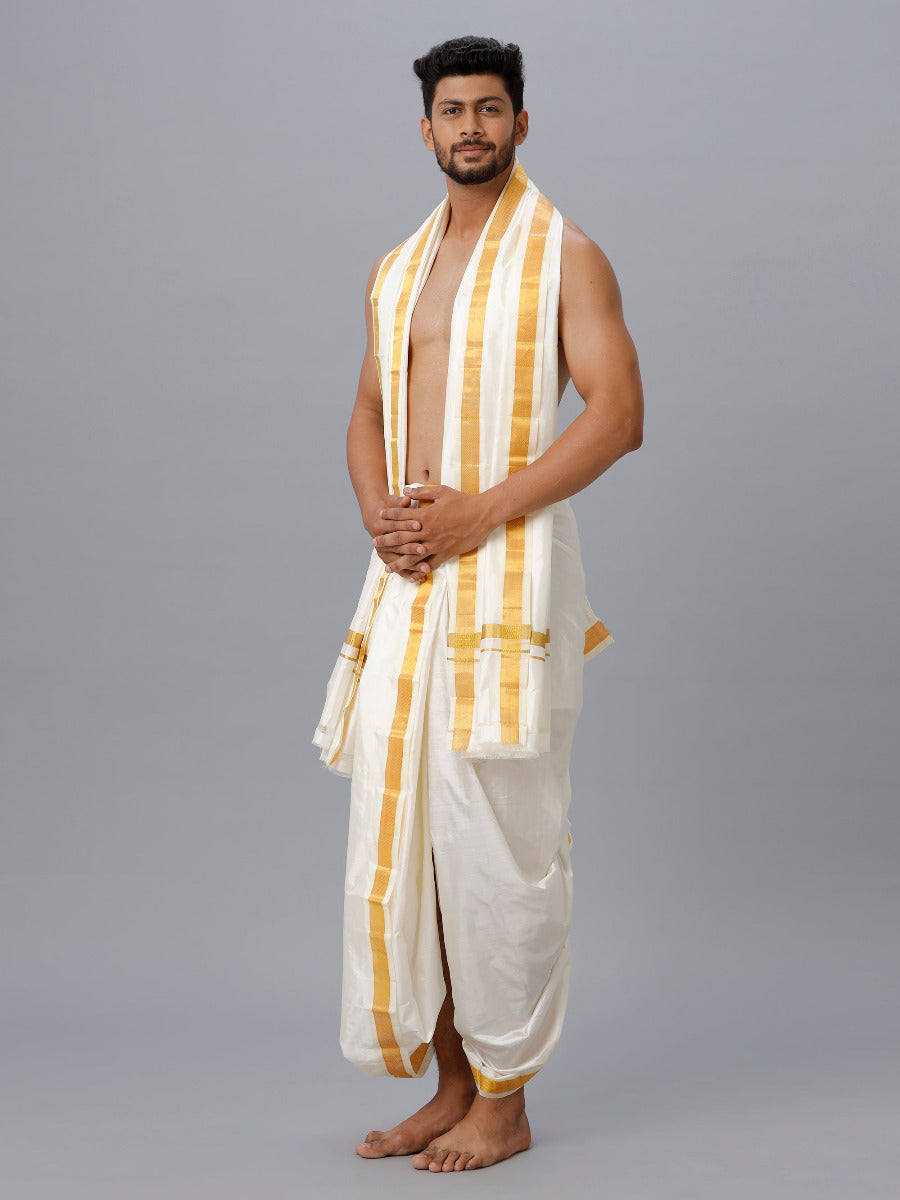 Mens Silk 80K 1 1/2" Panchakacham & Towel (9+5) Prasanthi-Side view