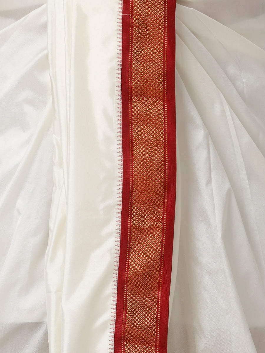 Mens Pure Silk 7K Mayilkhan Panchakacham & Towel 9+5 Thirukalyan-Bottom view red