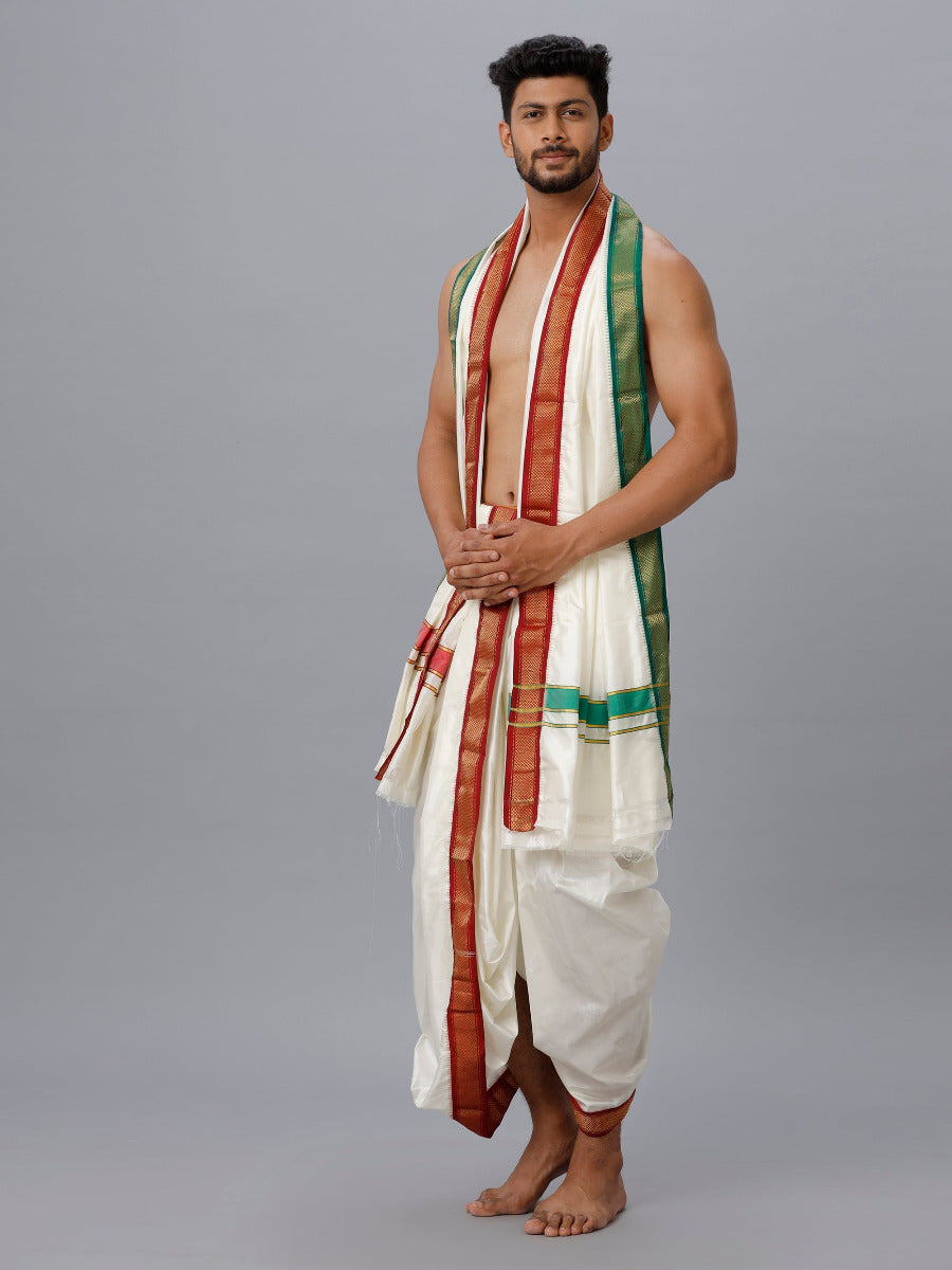 Mens Pure Silk 9K Mayilkhan Panchakacham & Towel (9+5) Thirukalyan-Side alternative view