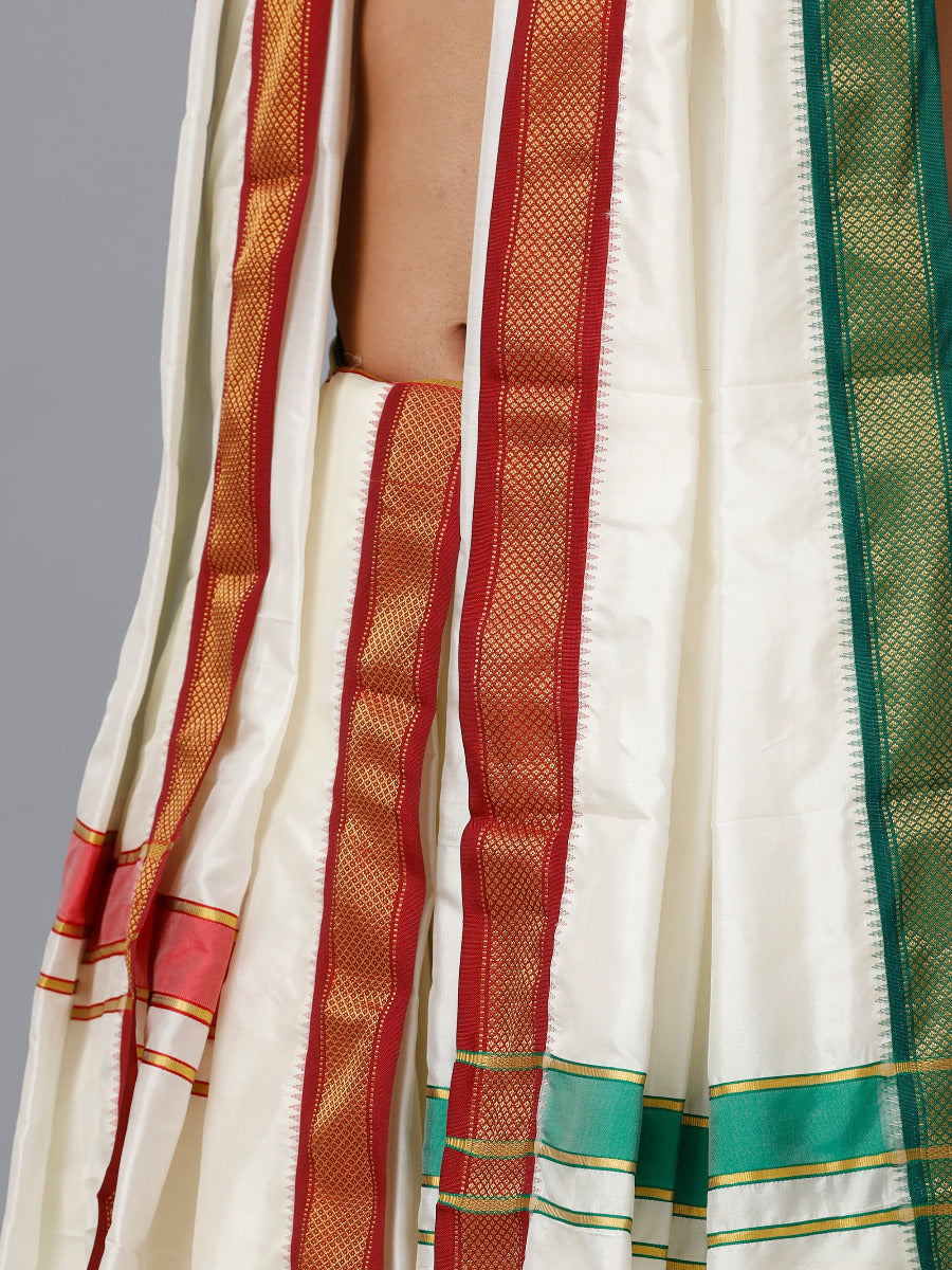 Mens Pure Silk 7K Mayilkhan Panchakacham & Towel 9+5 Thirukalyan-Zoom view red