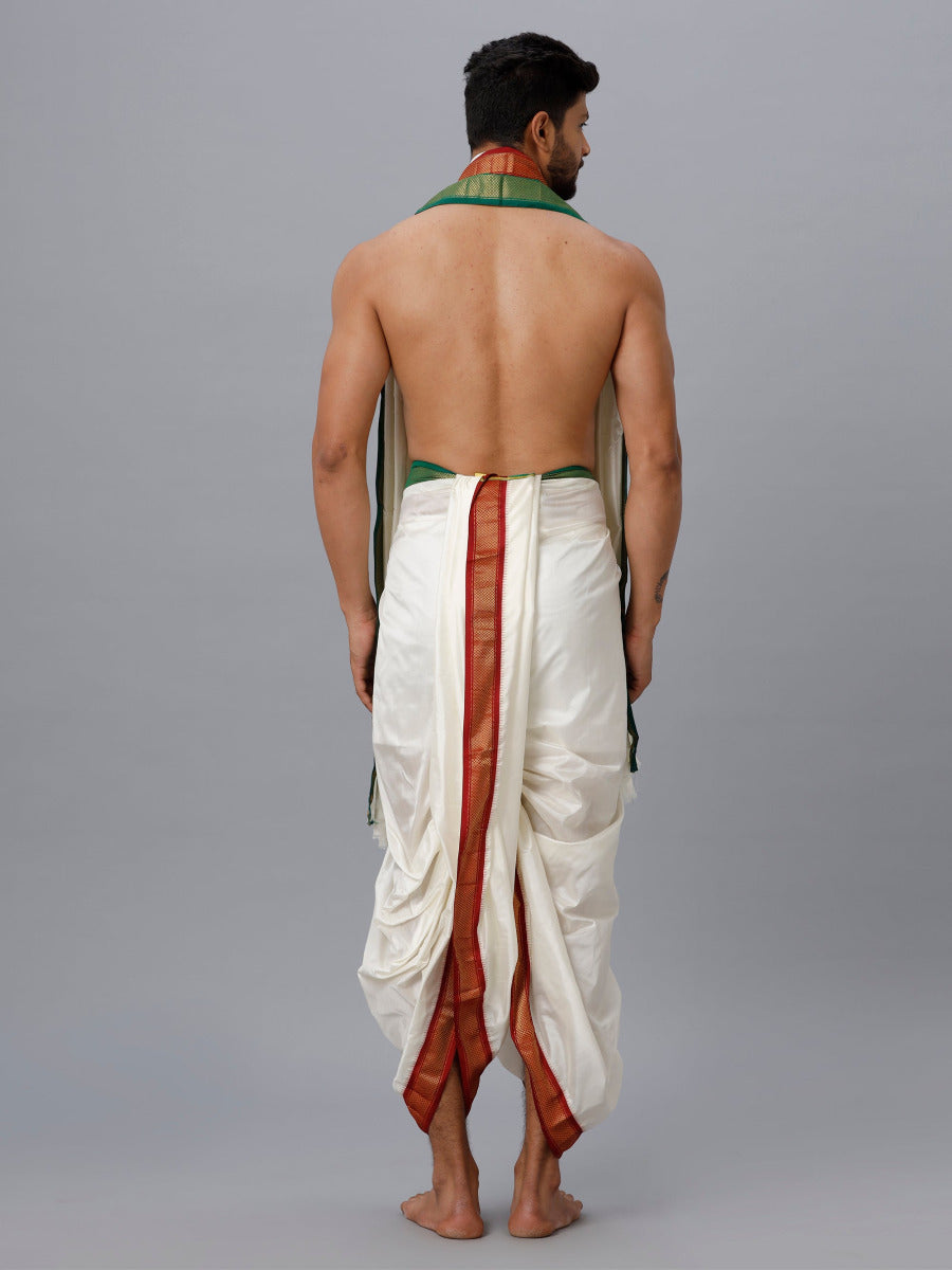 Mens Pure Silk 7K Mayilkhan Panchakacham & Towel 9+5 Thirukalyan-Back view