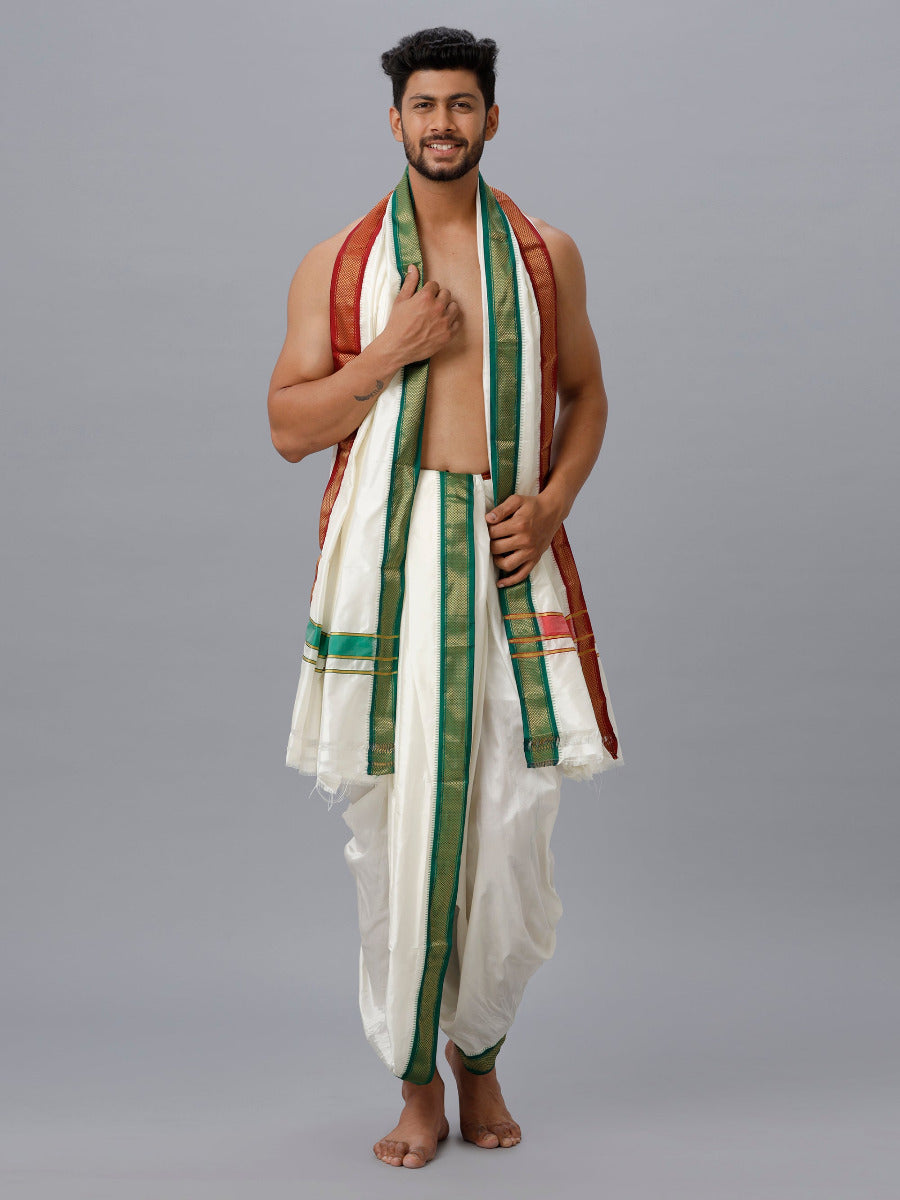 Mens Pure Silk 9K Mayilkhan Panchakacham & Towel (9+5) Thirukalyan