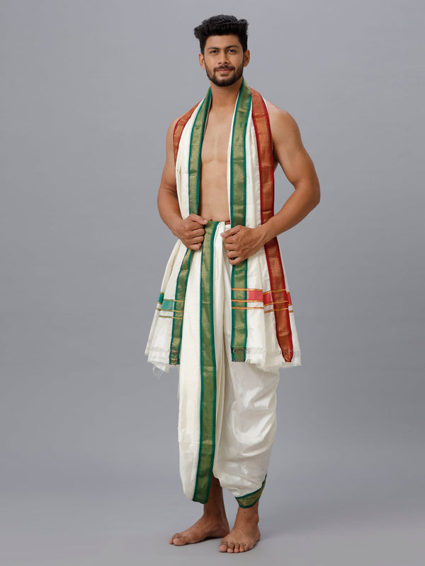 Mens Pure Silk 7K Mayilkhan Panchakacham & Towel 9+5 Thirukalyan