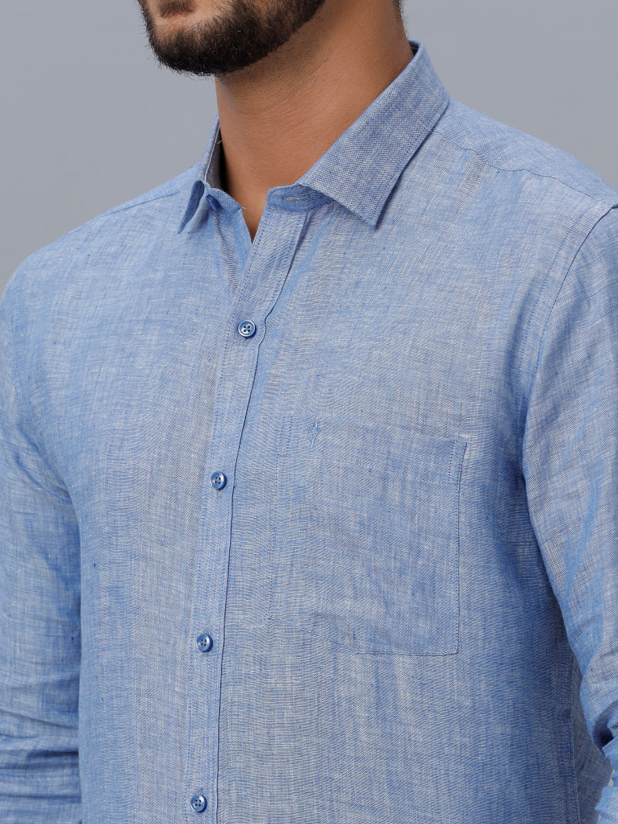 Mens Pure Linen Full Sleeves Shirt Blue-Zoom view
